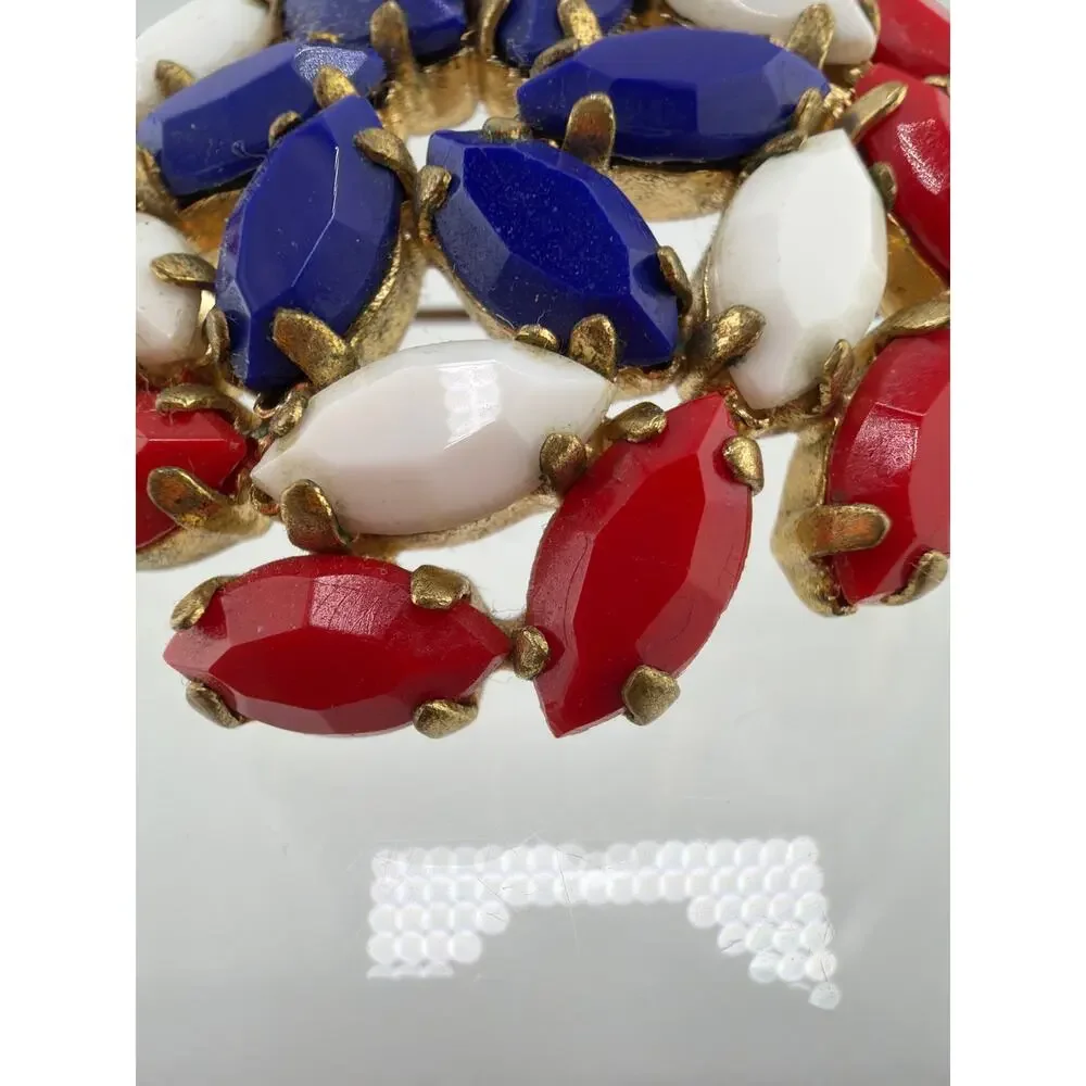Vintage Red White Blue Spiral Rhinestone Brooch